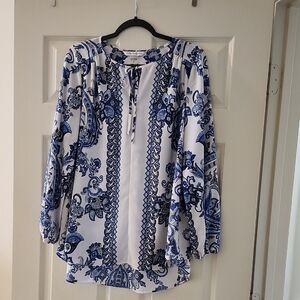 Peter Nygard Floral Blue and White Blouse
